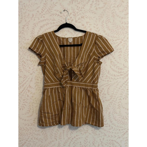 LOFT Tops - LOFT Beach Striped Tie-Front Short Sleeve Top